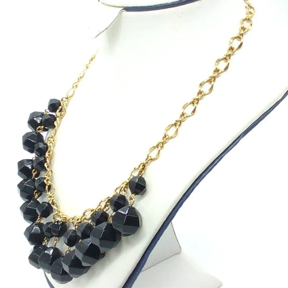 Kate Spade NY Black Faceted Bead Gold Plated Statement Necklace 17-19